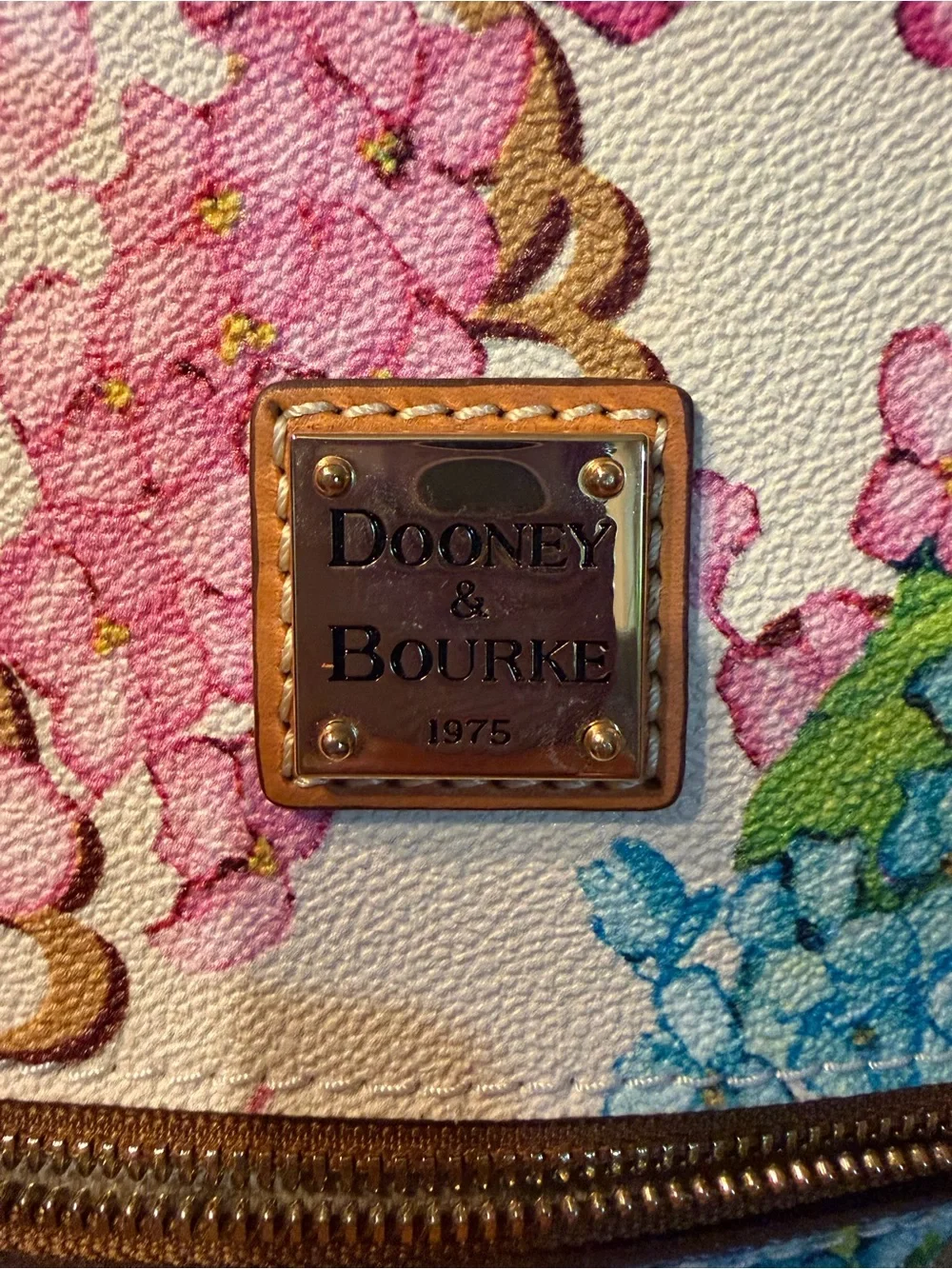 Dooney & Bourke Hydrangea Floral Satchel Pink Blue DB Monogram Bag